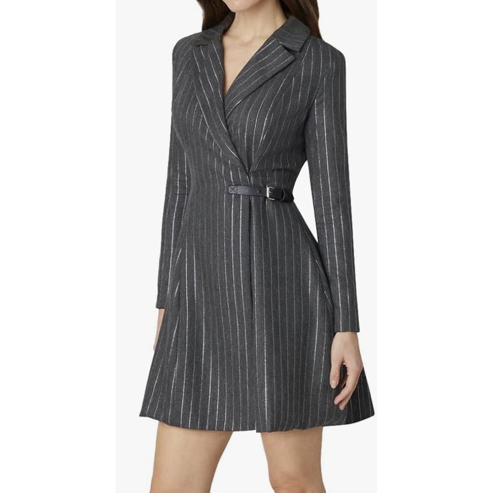 NWT Shoshanna Hudson Herringbone Walker Blazer Dress Sz 4 Lurex Pinstripe Gray